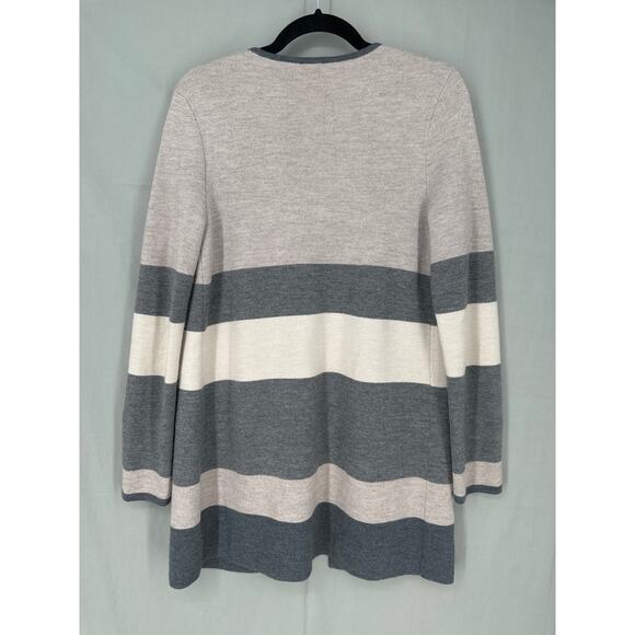 Talbots Cardigan Sweater Womens Small Beige Gray Striped Pure Merino Wool Cozy - Picture 3 of 7